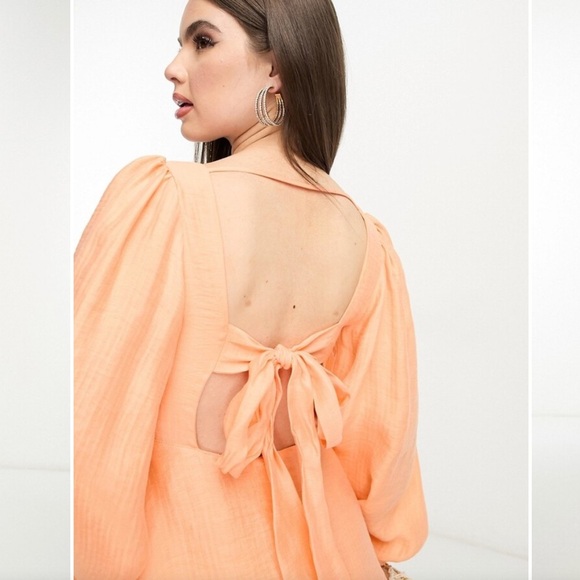 Nobody's Child Petite Zola Ballon Sleeve Mini Dress In Orange Size 6 - Picture 2 of 13